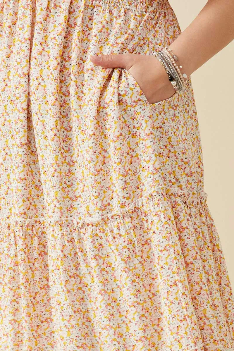 Womens Ditsy Floral Panel Smocked Tiered Midi Dress sold by Hayden product image thumbnail 3