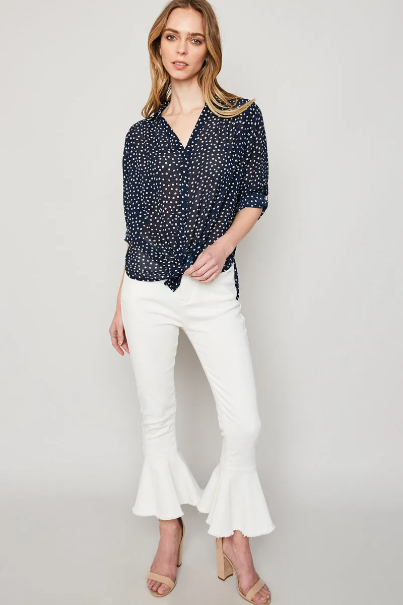 Womens Collared Polka-Dot Button-Down Top sold by Hayden product image thumbnail 3