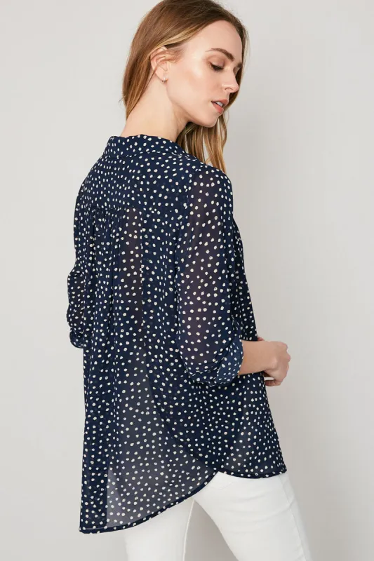 Womens Collared Polka-Dot Button-Down Top sold by Hayden