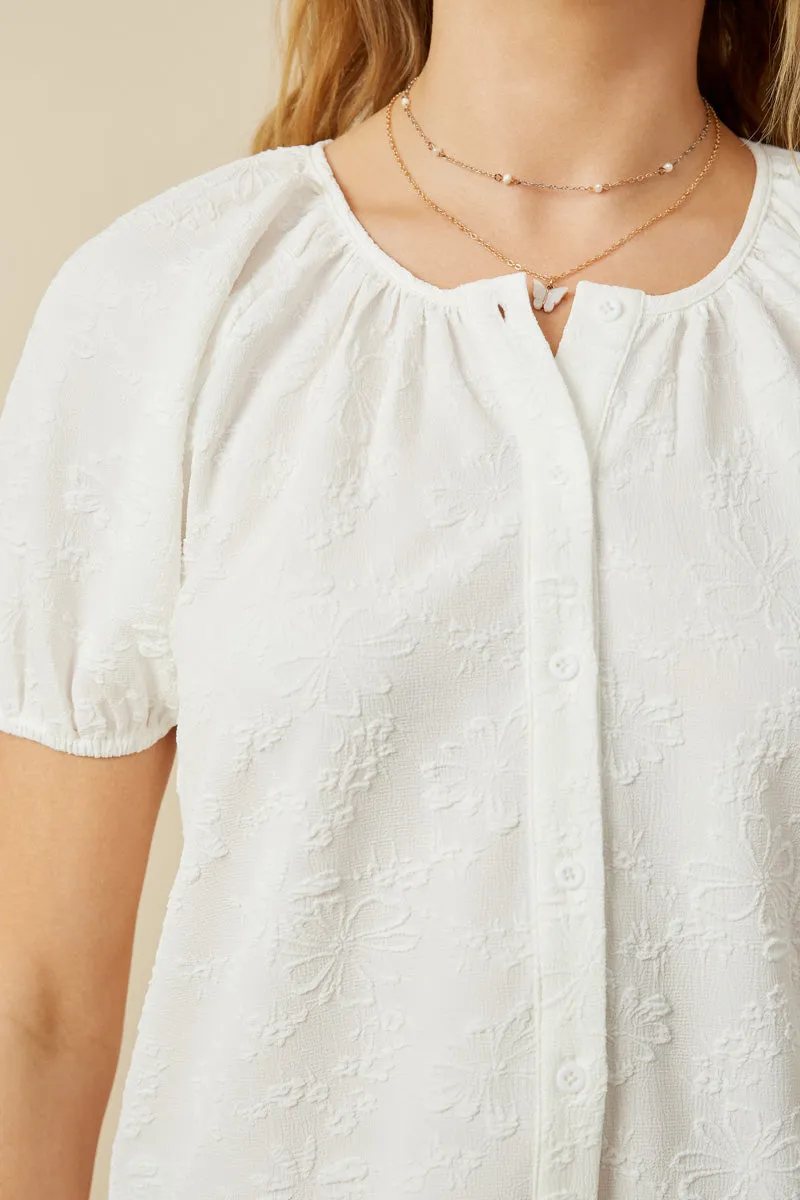 Womens Raised Textured Floral Puff Sleeve Blouse sold by Hayden product image thumbnail 4
