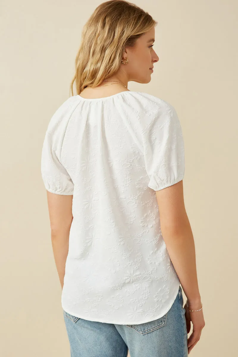 Womens Raised Textured Floral Puff Sleeve Blouse sold by Hayden product image thumbnail 5