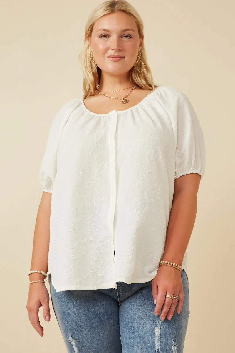 Womens Raised Textured Floral Puff Sleeve Blouse sold by Hayden product image thumbnail 2