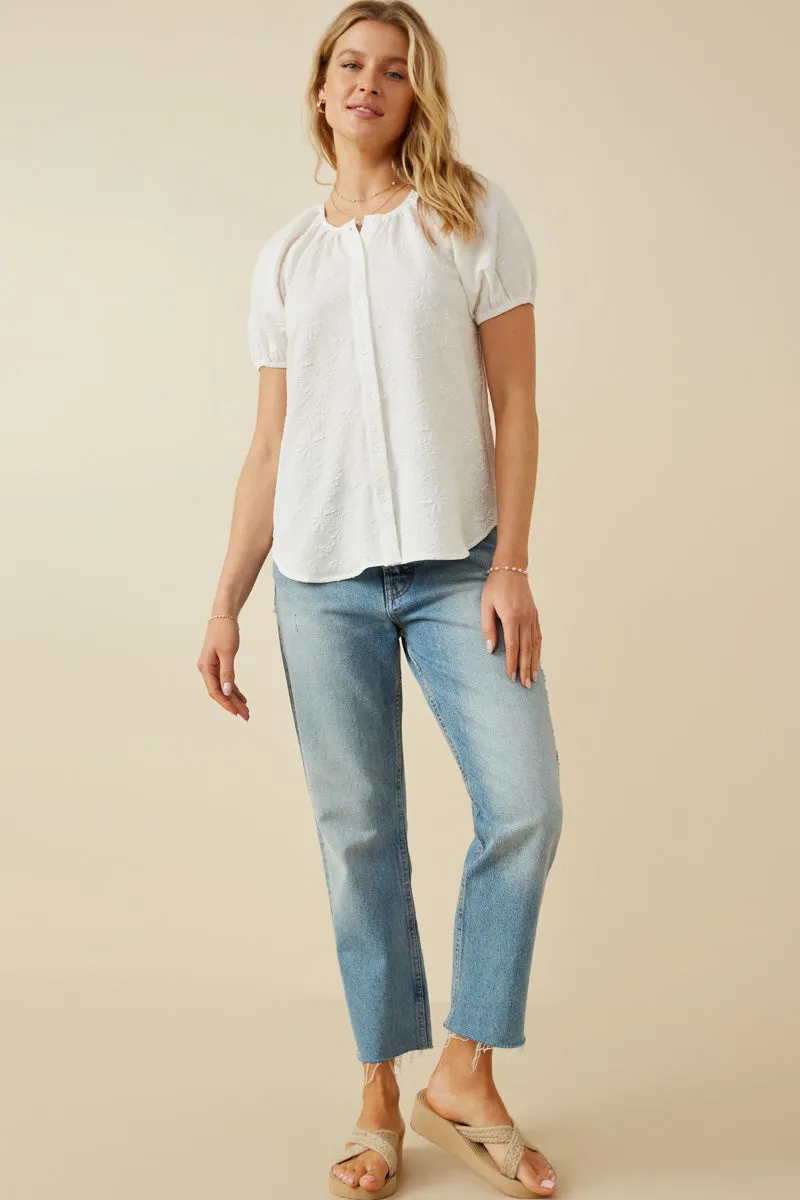 Womens Raised Textured Floral Puff Sleeve Blouse sold by Hayden product image thumbnail 3