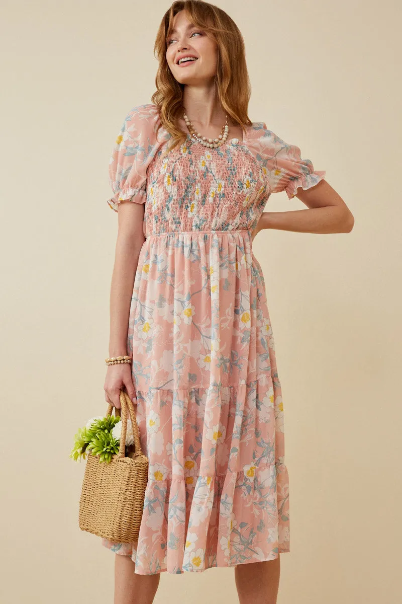 Womens Floral Smocked Puff Sleeve Chiffon Dress sold by Hayden product image thumbnail 3