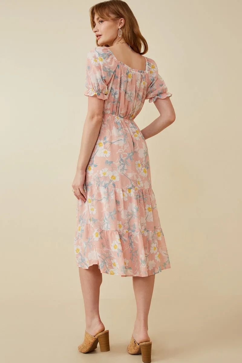 Womens Floral Smocked Puff Sleeve Chiffon Dress sold by Hayden product image thumbnail 5