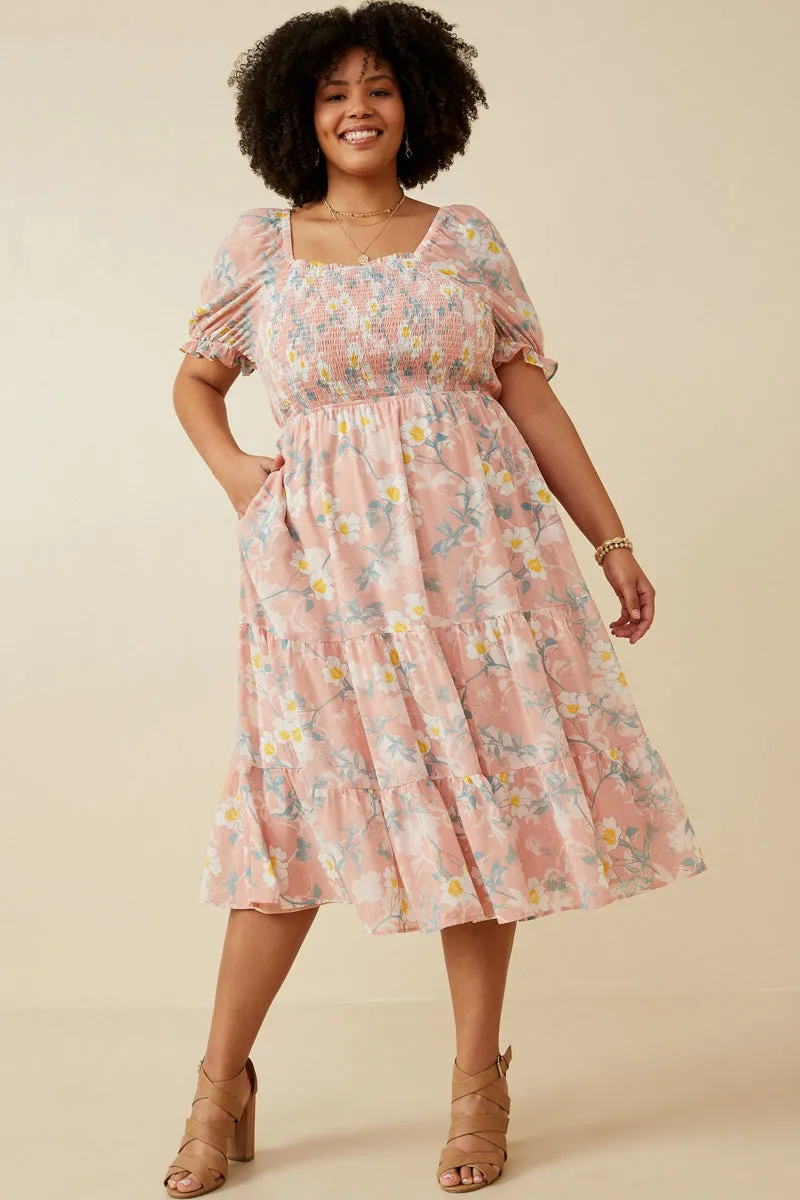 Womens Floral Smocked Puff Sleeve Chiffon Dress sold by Hayden product image thumbnail 2