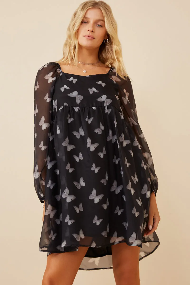 Womens Butterfly Print Square Neck Chiffon Dress sold by Hayden
