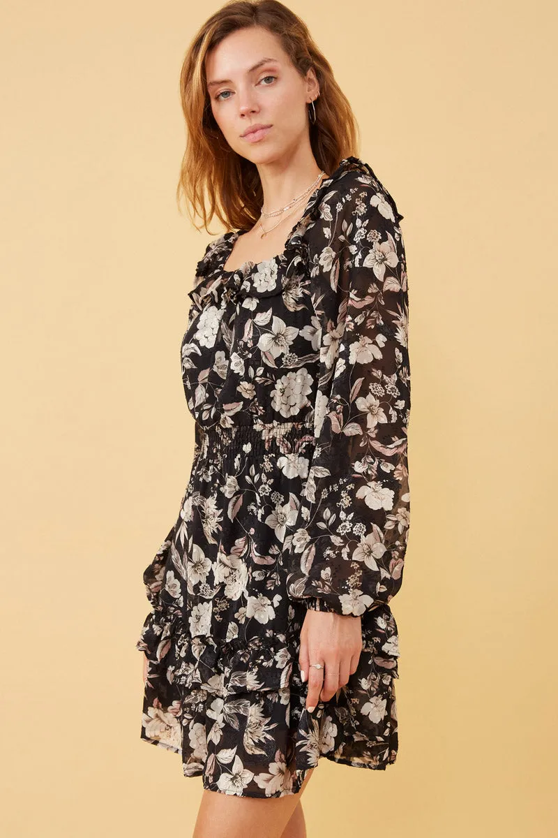 Womens Textured Floral Chiffon Print Off Shoulder Tiered Dress sold by Hayden product image thumbnail 4