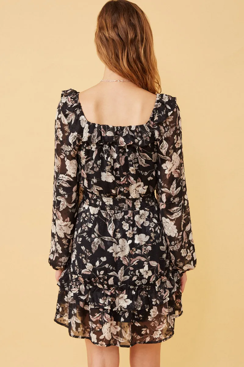 Womens Textured Floral Chiffon Print Off Shoulder Tiered Dress sold by Hayden product image thumbnail 5