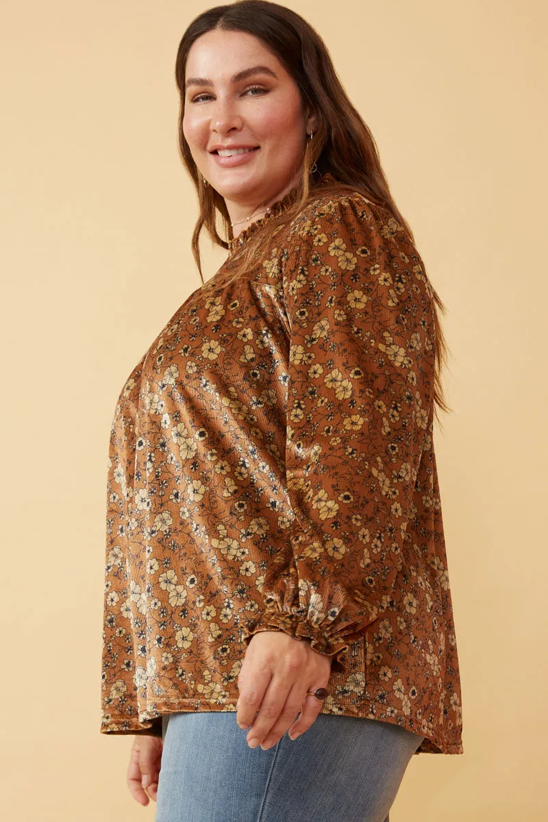 Womens Floral Velvet Cinched Cuff Long Sleeve Top sold by Hayden product image thumbnail 3