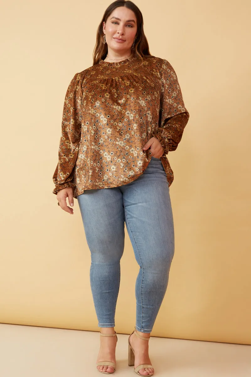 Womens Floral Velvet Cinched Cuff Long Sleeve Top sold by Hayden product image thumbnail 2
