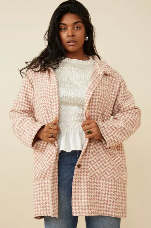 Womens Houndstooth Patch Pocket Buttoned Soft Coat sold by Hayden