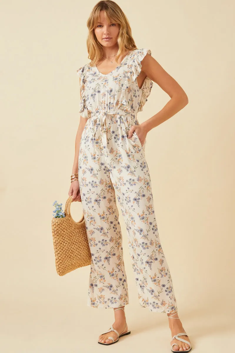 Womens Antique Floral Print Wideleg Ruffle Jumpsuit sold by Hayden product image thumbnail 3