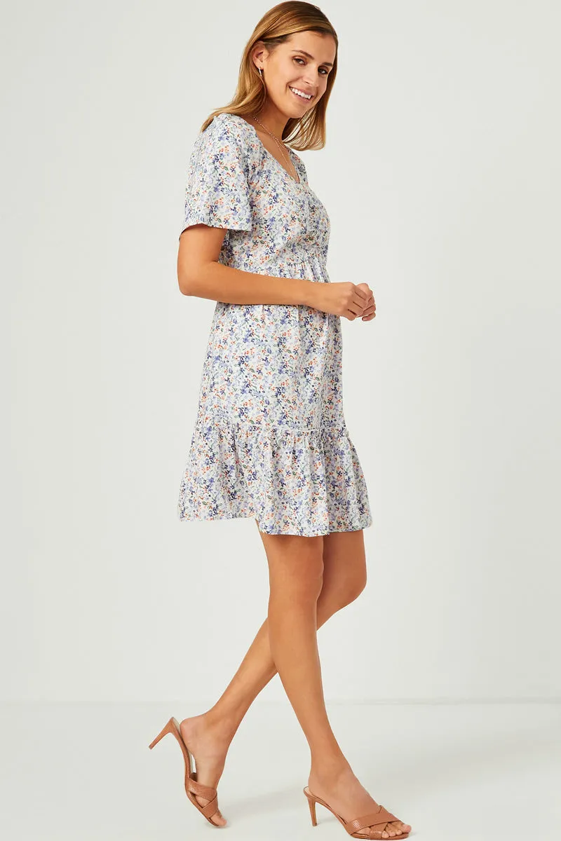 Womens Ditsy Floral Cinched Bodice Flutter Sleeve Mini Dress sold by Hayden product image thumbnail 4