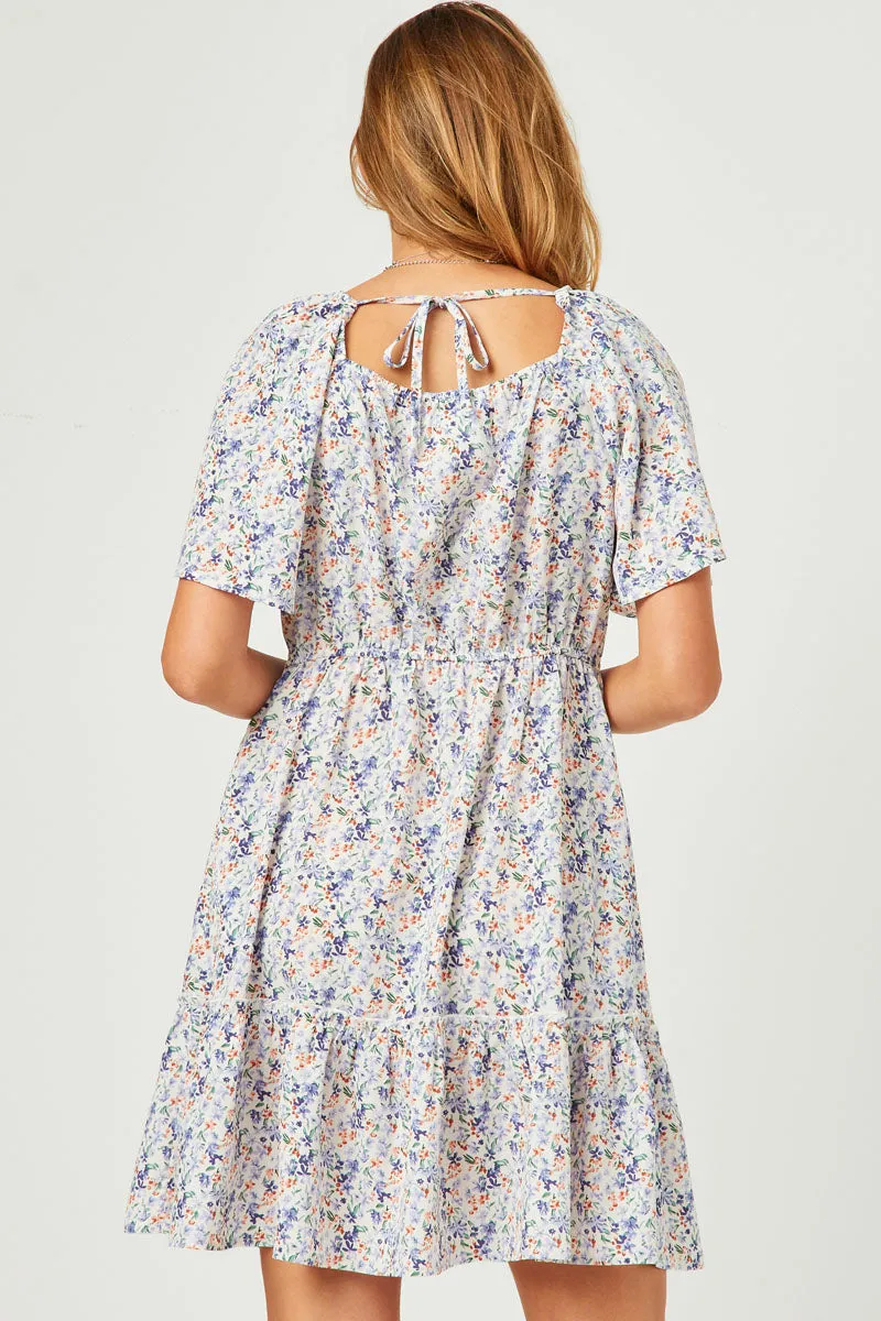 Womens Ditsy Floral Cinched Bodice Flutter Sleeve Mini Dress sold by Hayden product image thumbnail 5