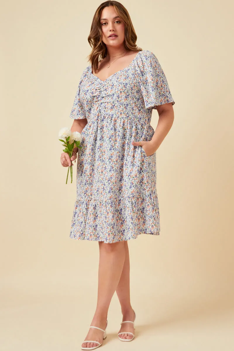 Womens Ditsy Floral Cinched Bodice Flutter Sleeve Mini Dress sold by Hayden product image thumbnail 2