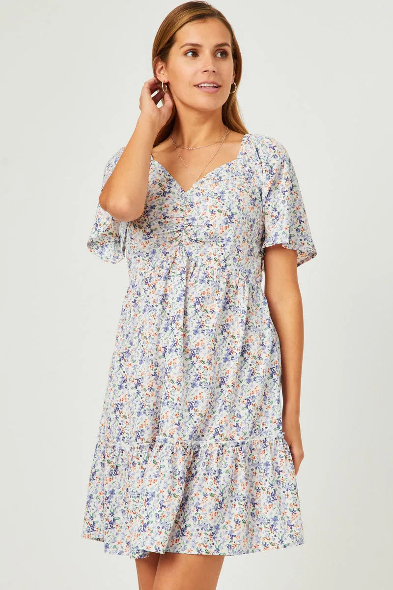 Womens Ditsy Floral Cinched Bodice Flutter Sleeve Mini Dress sold by Hayden product image thumbnail 3