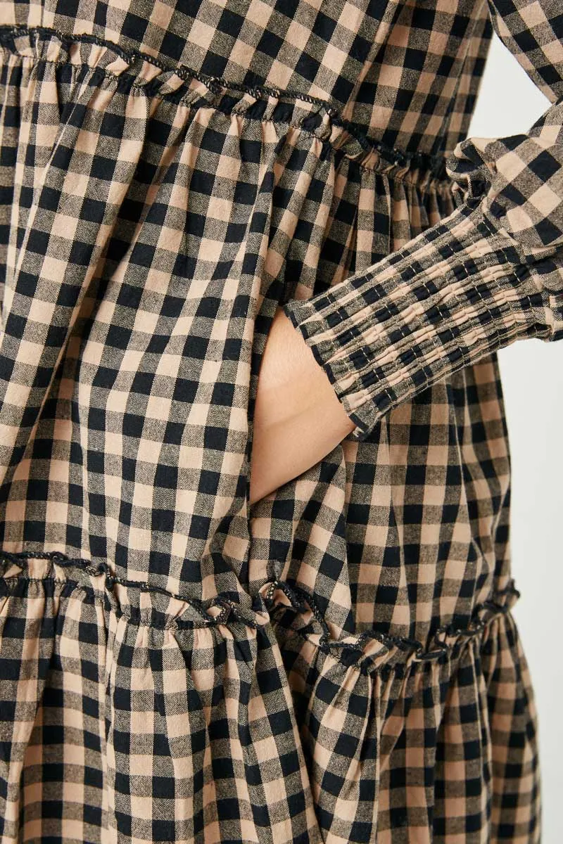 Womens Smocked Cuff V Neck Tiered Plaid Dress sold by Hayden product image thumbnail 4