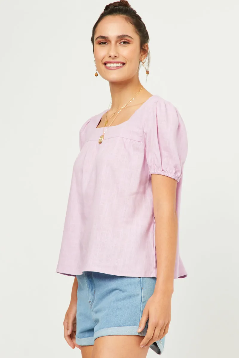 Womens Linen Look Square Neck Puff Sleeve Top sold by Hayden product image thumbnail 4