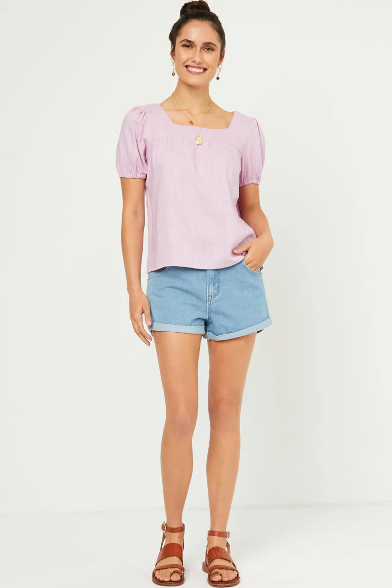 Womens Linen Look Square Neck Puff Sleeve Top sold by Hayden