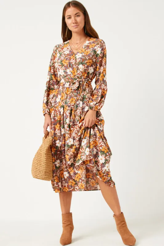 Womens Puff Sleeve Floral Print Belted Surplice Dress sold by Hayden