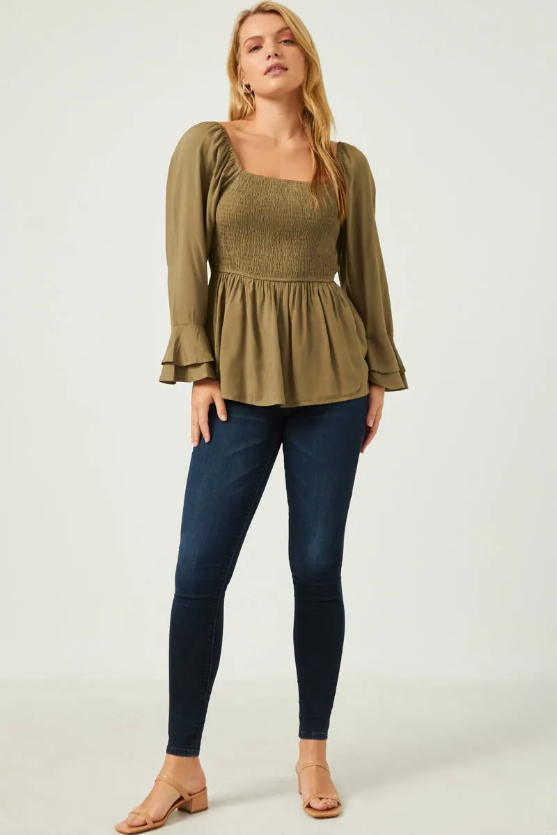 Womens Smocked Bodice Peplum Top with Ruffle Sleeves sold by Hayden product image thumbnail 3