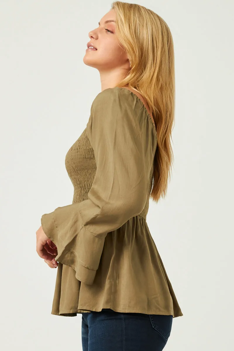 Womens Smocked Bodice Peplum Top with Ruffle Sleeves sold by Hayden product image thumbnail 4