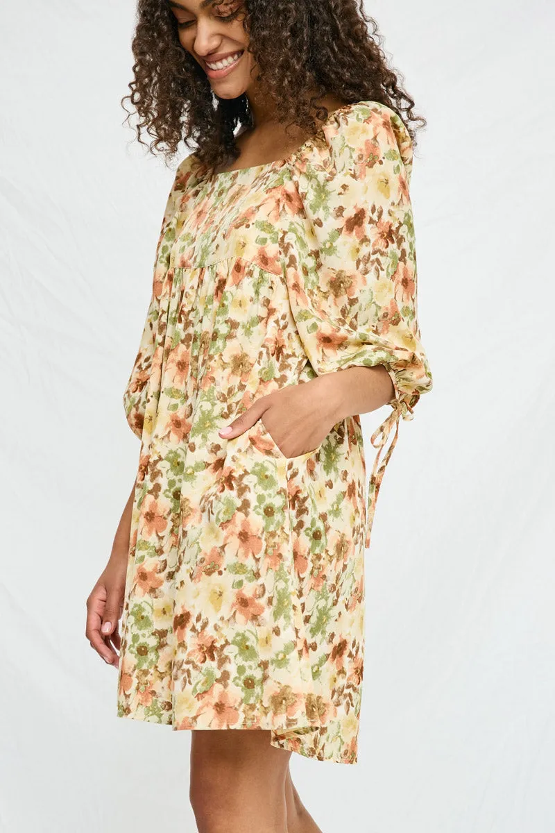 Womens Square Neck Floral Tie Sleeve Dress sold by Hayden product image thumbnail 4