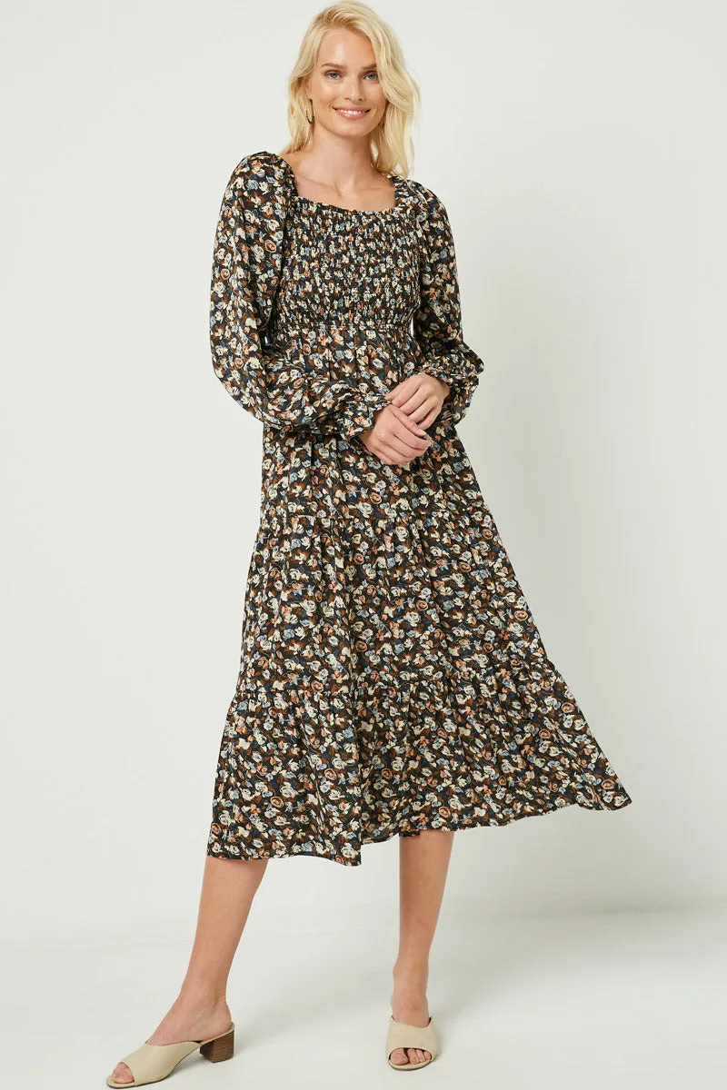 Womens Square Neck Smocked Long Sleeve Printed Maxi Dress sold by Hayden product image thumbnail 4