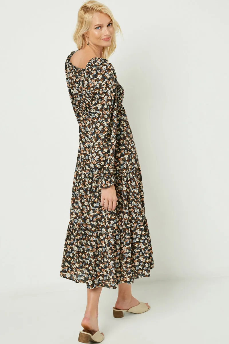 Womens Square Neck Smocked Long Sleeve Printed Maxi Dress sold by Hayden product image thumbnail 3