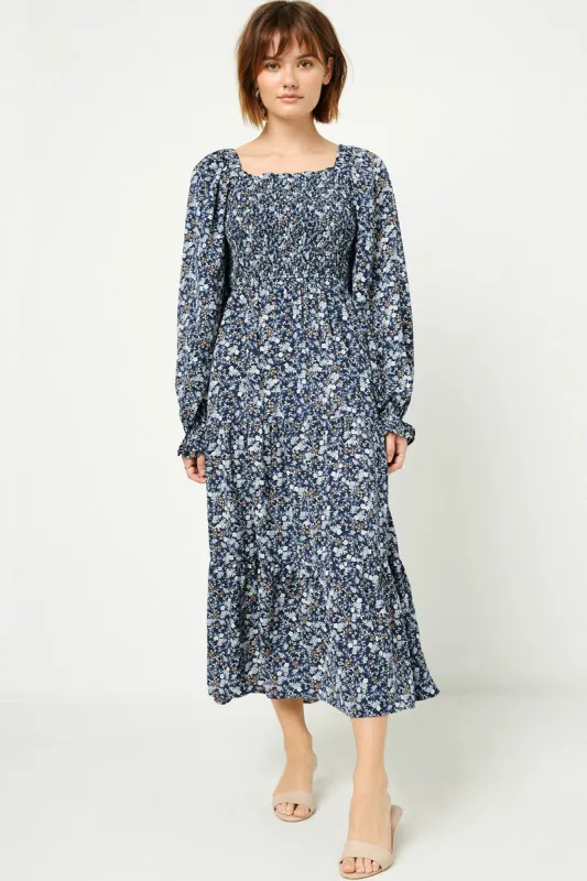 Womens Long Sleeve Smocked Square Neck Dress sold by Hayden