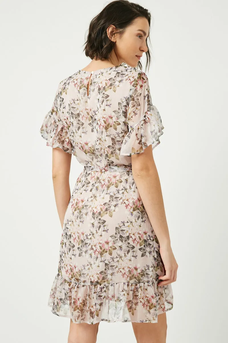 Womens Belted Sheer Floral Flutter Sleeve Mini Dress sold by Hayden product image thumbnail 3
