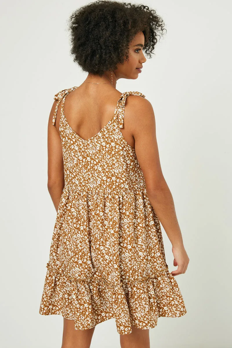 Womens Ruffle Tiered V Neck Tie Shoulder Mini Dress sold by Hayden product image thumbnail 4