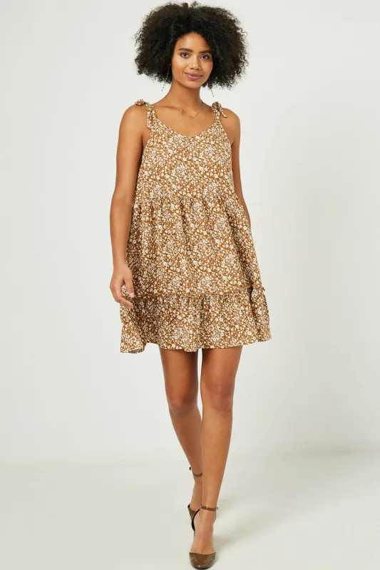 Womens Ruffle Tiered V Neck Tie Shoulder Mini Dress sold by Hayden