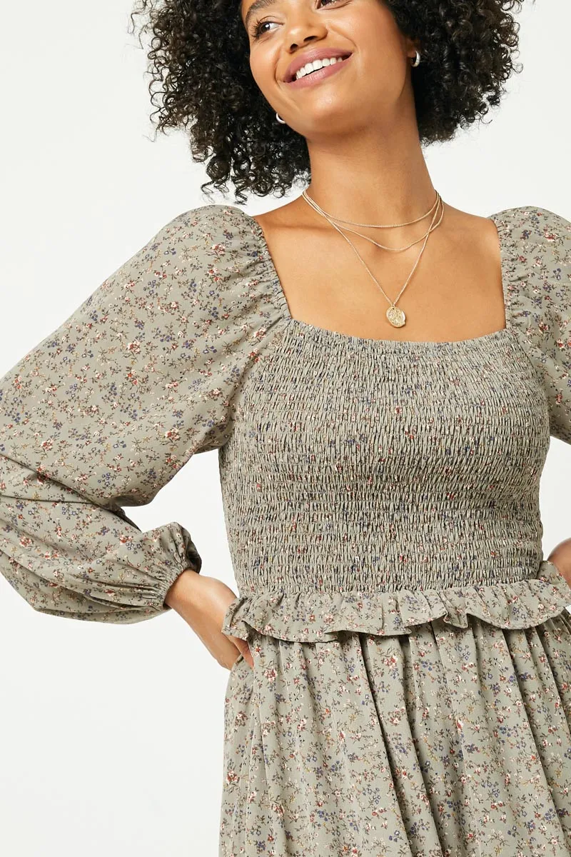 Womens Puff Sleeve Smocked Bodice Midi Dress sold by Hayden product image thumbnail 3