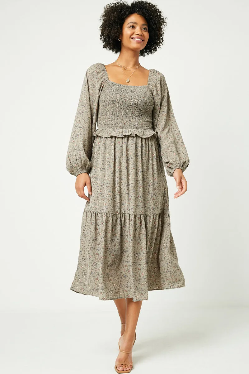 Womens Puff Sleeve Smocked Bodice Midi Dress sold by Hayden