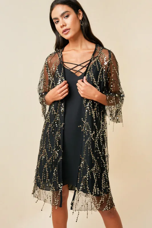 Womens Bell Sleeve Sequin Open Kimono sold by Hayden