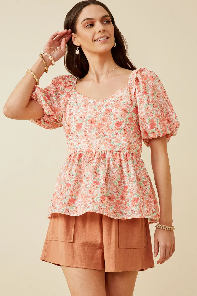 Womens Floral Sweetheart Smocked Tie Top sold by Hayden