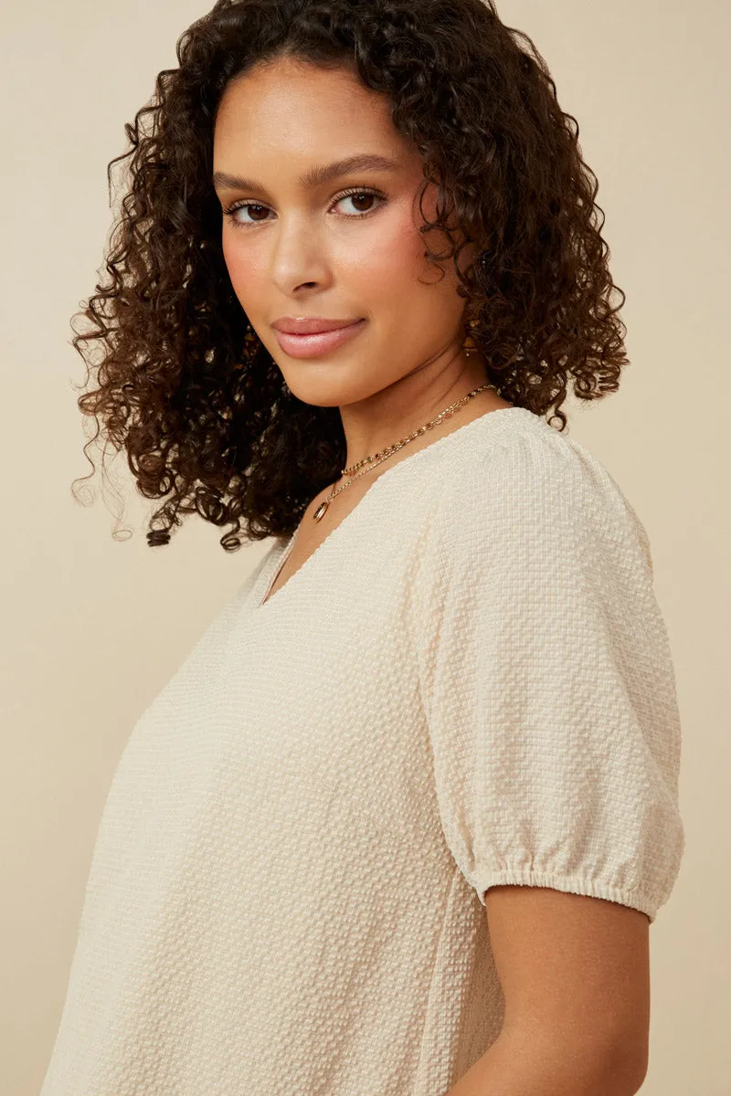 Womens Seersucker Textured V Neck Puff Sleeve Dress sold by Hayden product image thumbnail 3