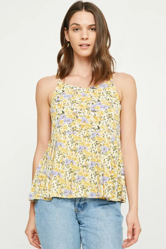 Womens Floral Printed Pleated Peplum Tank sold by Hayden