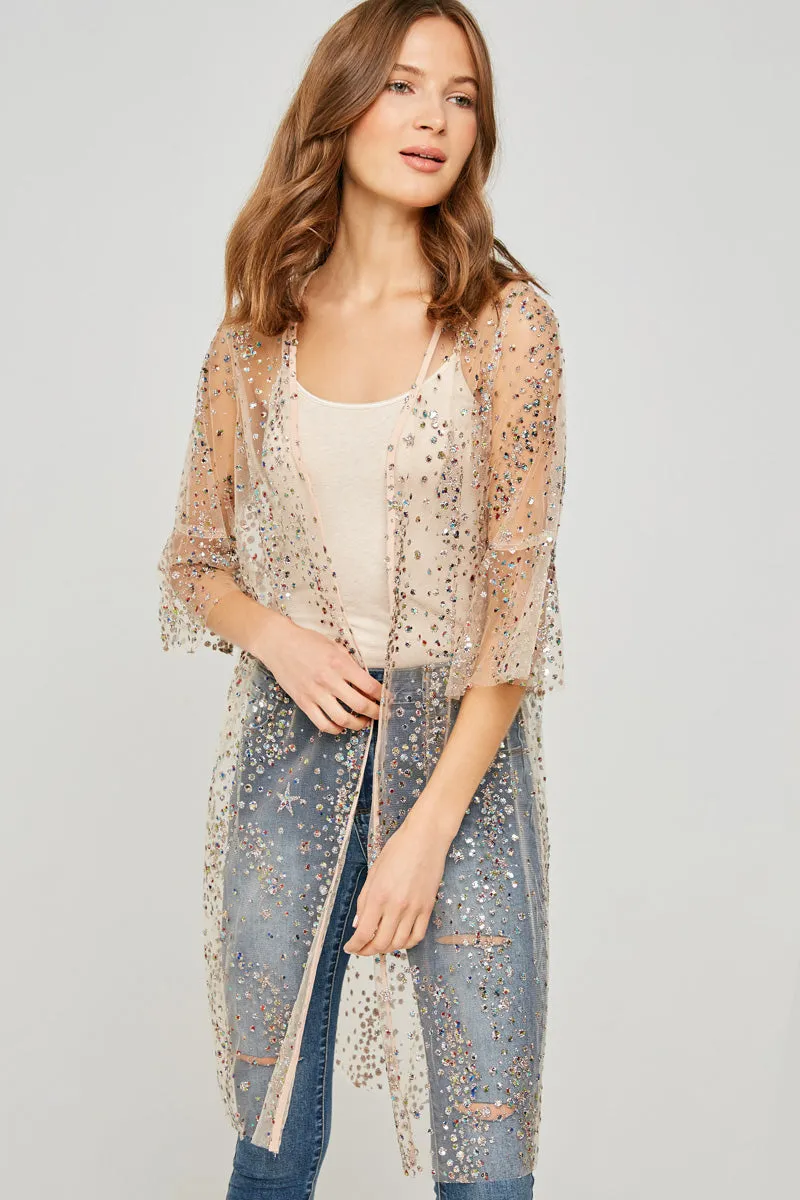 Womens Sheer Glitter Sequin Kimono sold by Hayden