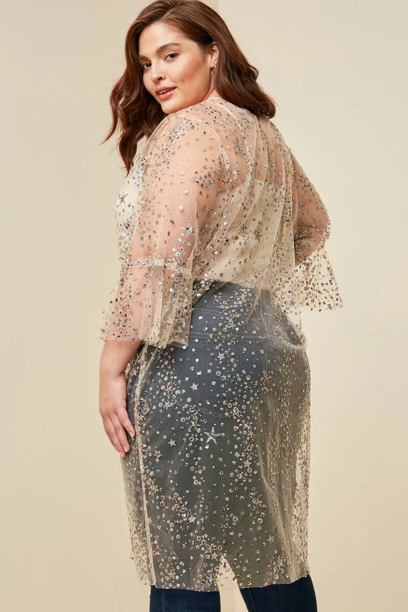 Womens Sheer Glitter Sequin Kimono sold by Hayden product image thumbnail 5