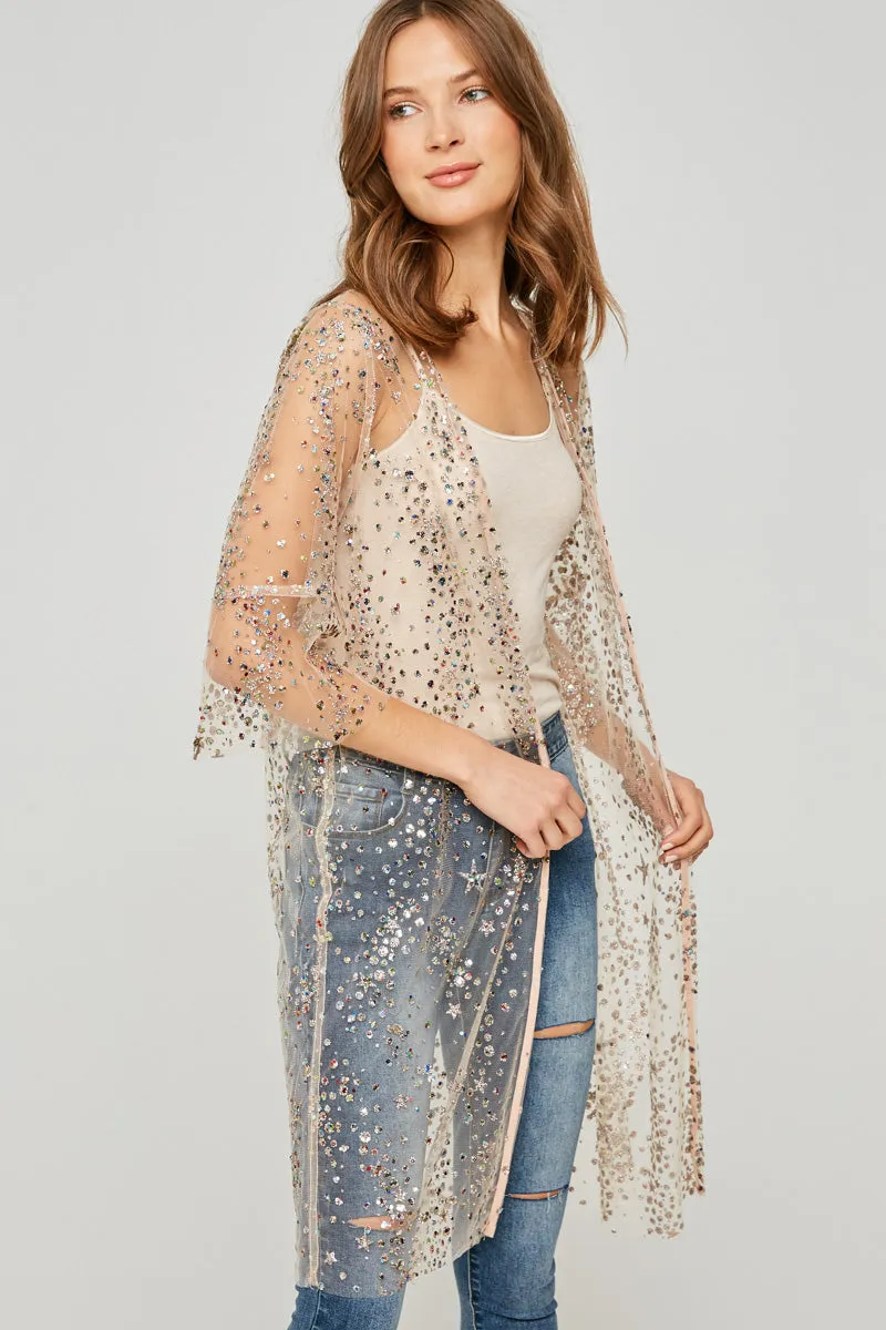 Womens Sheer Glitter Sequin Kimono sold by Hayden product image thumbnail 3