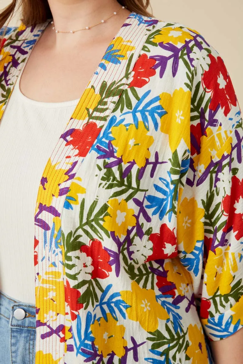 Womens Vivid Floral Contrast Stitch Linen Blend Kimono sold by Hayden product image thumbnail 2