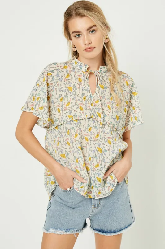 Womens Tie Neck Ruffle Seamed Flutter Sleeve Top sold by Hayden