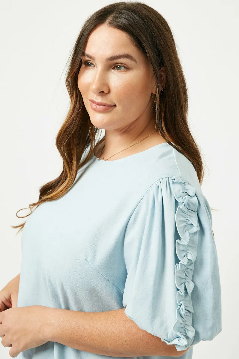 Womens Denim Ruffle Puff Sleeve Top sold by Hayden product image thumbnail 5