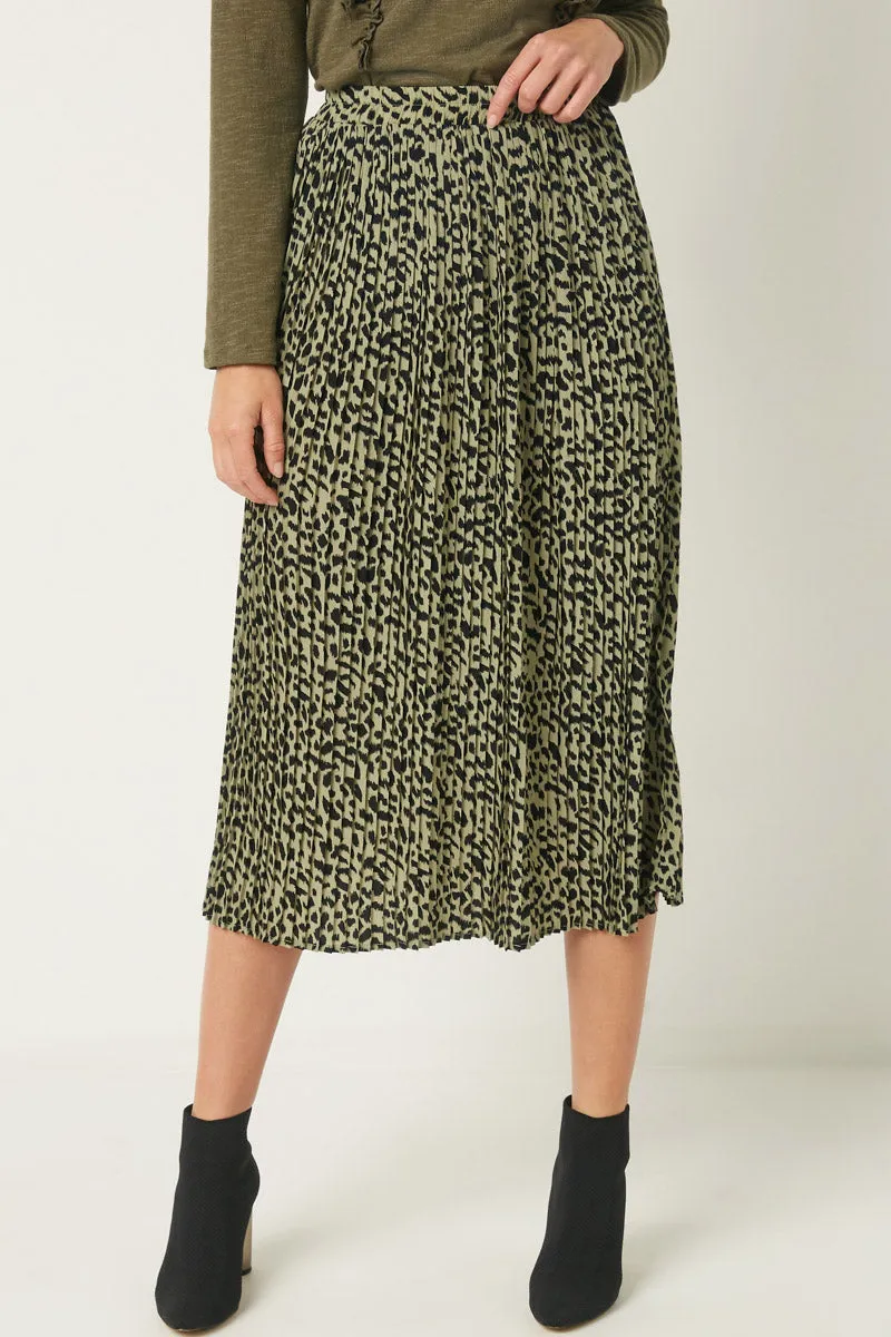 Womens Leopard Print Pleated Midi Skirt sold by Hayden