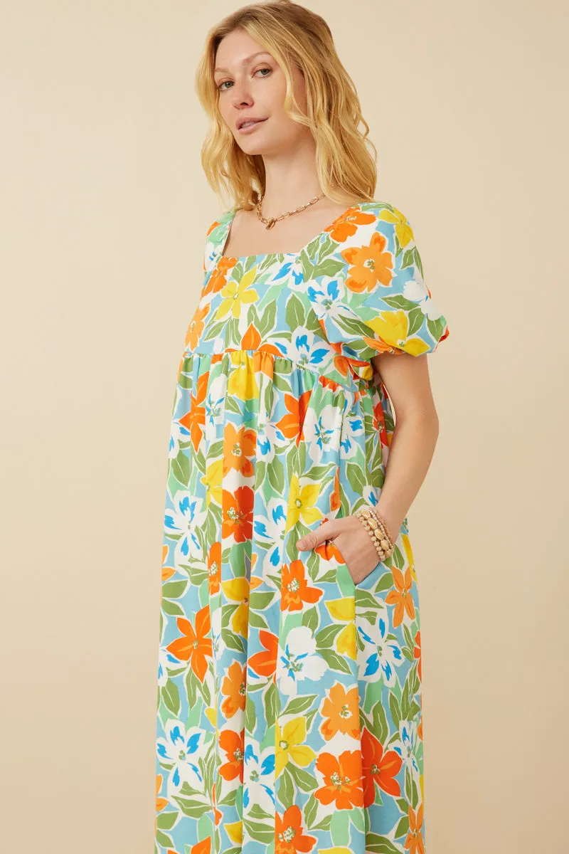 Womens Vivid Floral Square Neck Puff Sleeve Dress sold by Hayden product image thumbnail 4