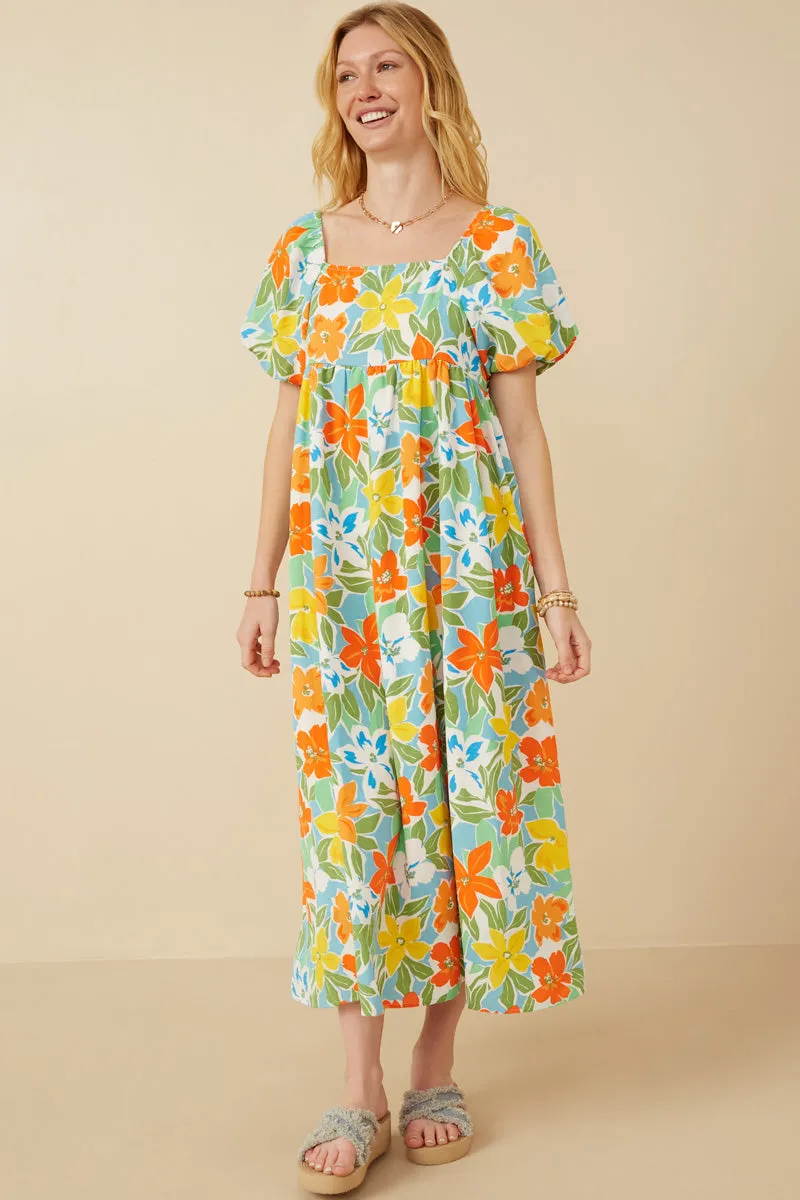 Womens Vivid Floral Square Neck Puff Sleeve Dress sold by Hayden