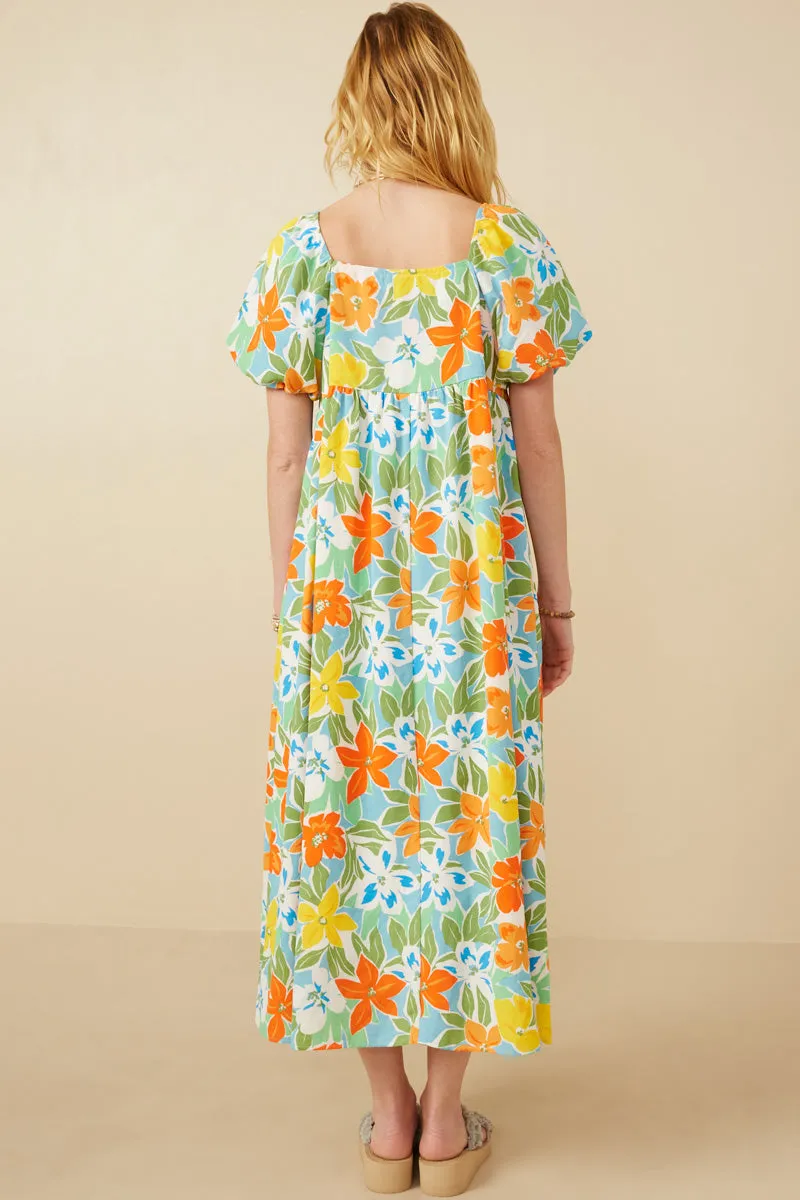 Womens Vivid Floral Square Neck Puff Sleeve Dress sold by Hayden product image thumbnail 5